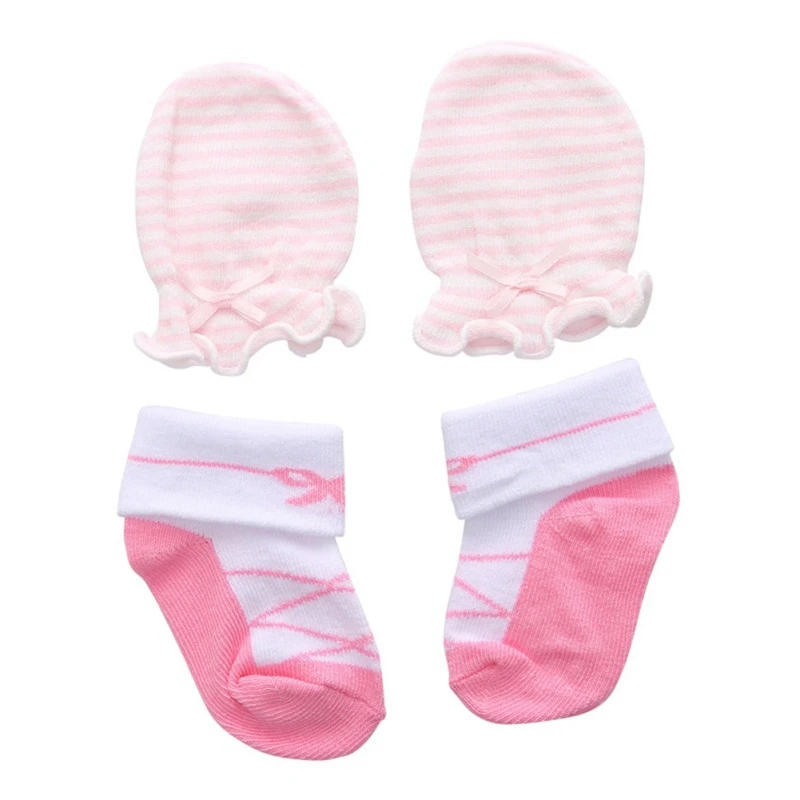 Детские носки для новорожденных девочек; наборы перчаток; полосатые Нескользящие хлопковые гетры с бантиком - Цвет: C