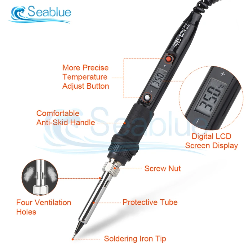 soldering irons & stations 110V 220V 80W LCD Digital Electric Soldering Iron 908S Adjustable Temperature Welding Solder Iron Quality Soldering Iron Tips electric soldering iron