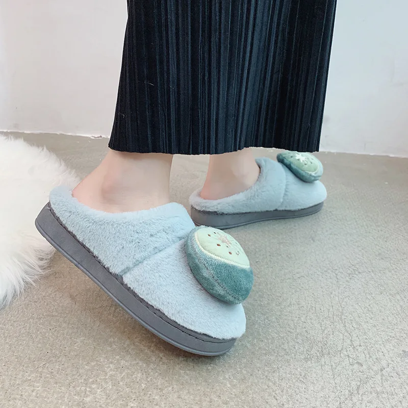 

2019 Autumn & Winter New Style Non-slip Sole with Half a Pack of Fruit Decoration Solid Color Women's Indoor Home Cotton Slipper