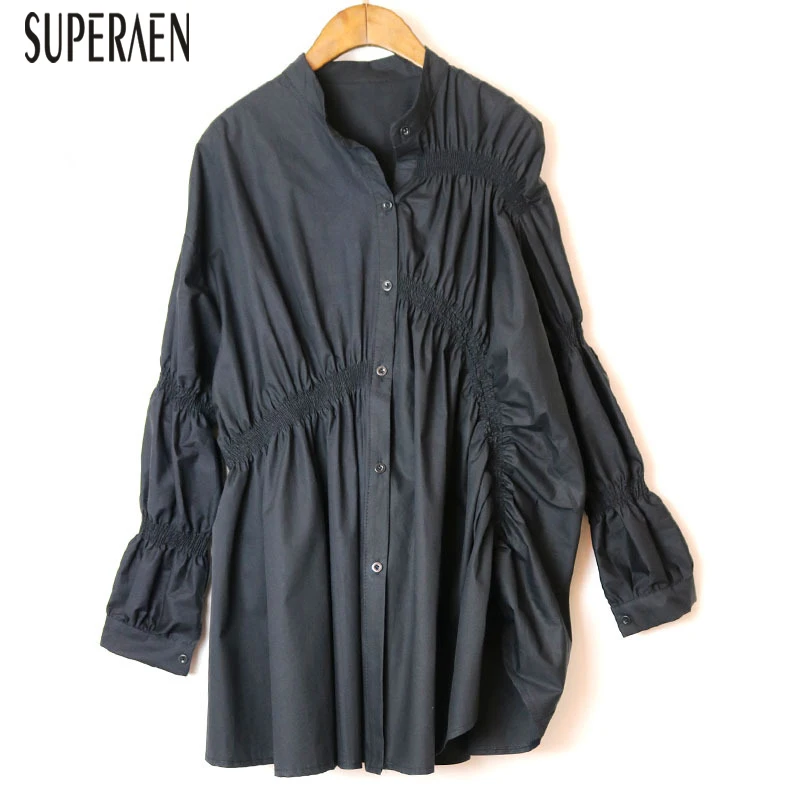 SuperAen, необычная женская рубашка, осень, новинка, длинный рукав, хлопок, женские блузки и топы, сплошной цвет, женская одежда