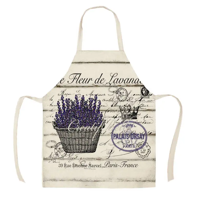 Women Men Lavender Pattern Cotton Linen Aprons for Kitchen 53*65cm Home Cooking Baking Cleaning Accessories