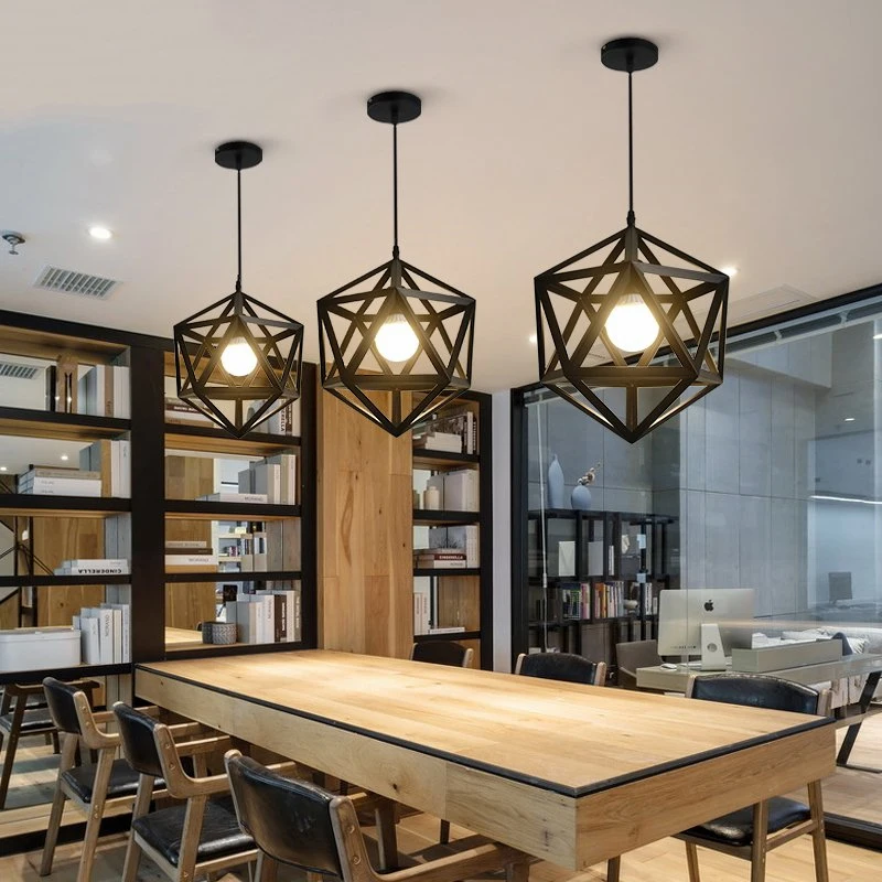 American Vintage Loft Diamond Metal Pendant Lights for Living Room Kitchen Industrial Led Hanging Lamp Home Decor Light Fixtures