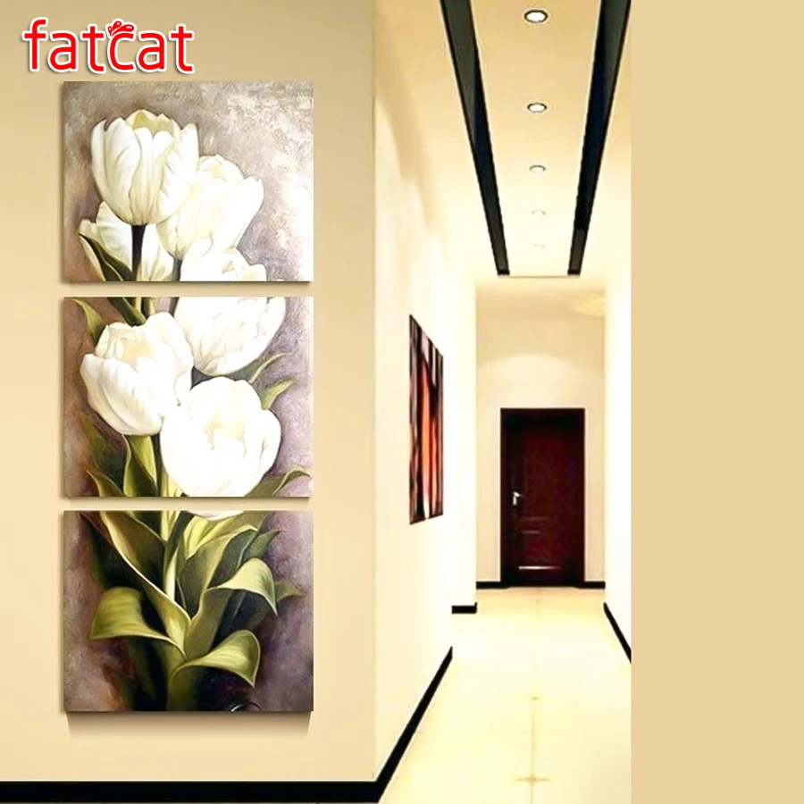 FATCAT White tulip flowers 5d diy diamond painting full square round mosaic embroidery sale triptych home decoration AE2136 | Дом и сад