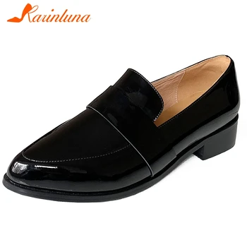 

Karinluna 2020 Hot Sale Genuine Leather Chunky Heels Concise Pumps Woman Shoes Sheepskin Slip-On Office Lady Pumps Women Shoes