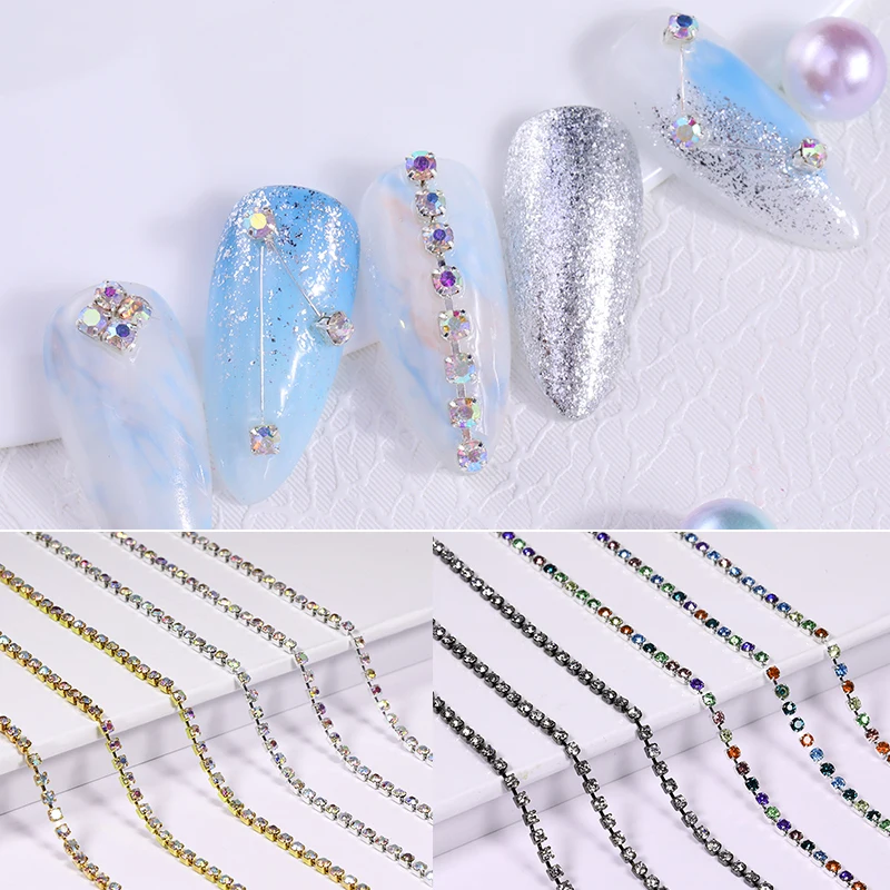 

6 Pcs/Bag Metal Nail Chain Gold Silver Color Striping Ball Beads Nails Accessories 3D Mixed Size Jewelry Nail Art Decorations