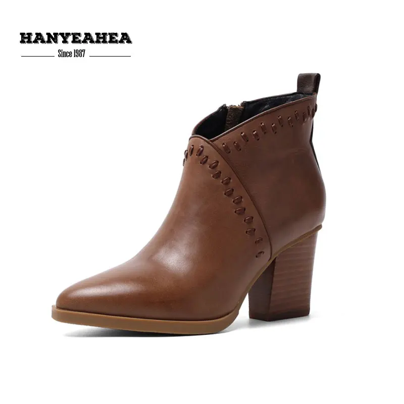 

Pointed Toe Female Boot Neutral Punk Women Shoes Concise Fashion 33-40 Brown Hot Sales Zipper Autumn Winter Women Shoes