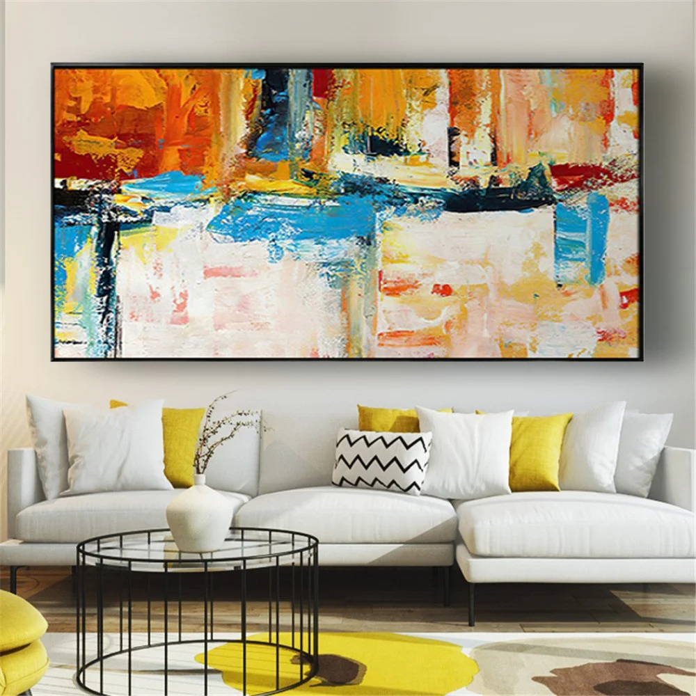 

100% Hand-Painted Modern Abstract Oil Painting On Canvas For Living Room Home Decoration Orange Wall Art Picture Gift Big Size