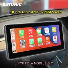 SATONIC-reproductor Multimedia para Tesla modelo 3 Y, pantalla LCD de 9 pulgadas de rendimiento Digital, Android 9,0, con Carplay inalámbrico, Android Auto
