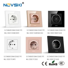 NOVSKI брендированная настенная Европейская немецкая штепсельная вилка Schuko 16А, настенная розетка из закаленного стекла, панель переменного тока, 110-250 В, электрическая розетка с заземлением