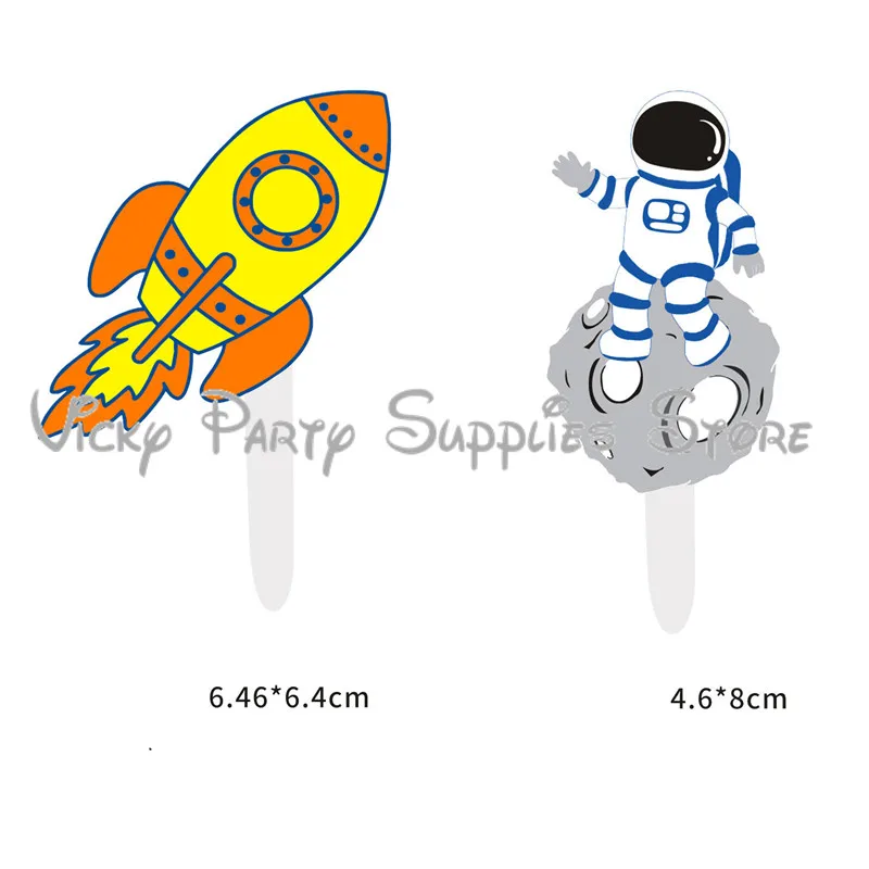 12 шт./лот космическая тема вечерние астронавт ракета торт Топпер карты день рождения ракета Топпер на торт десерт украшения стола