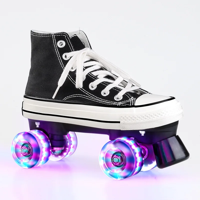 

Skating Shoes Patines Women Men Adult With LED Lighting PU 4 Wheels Two line Quard Roller Skates Canvas Double Line Skates