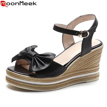 

MoonMeek 2020 new arrival fashion high heels shoes genuine leather platform party shoes summer shallow women sandals