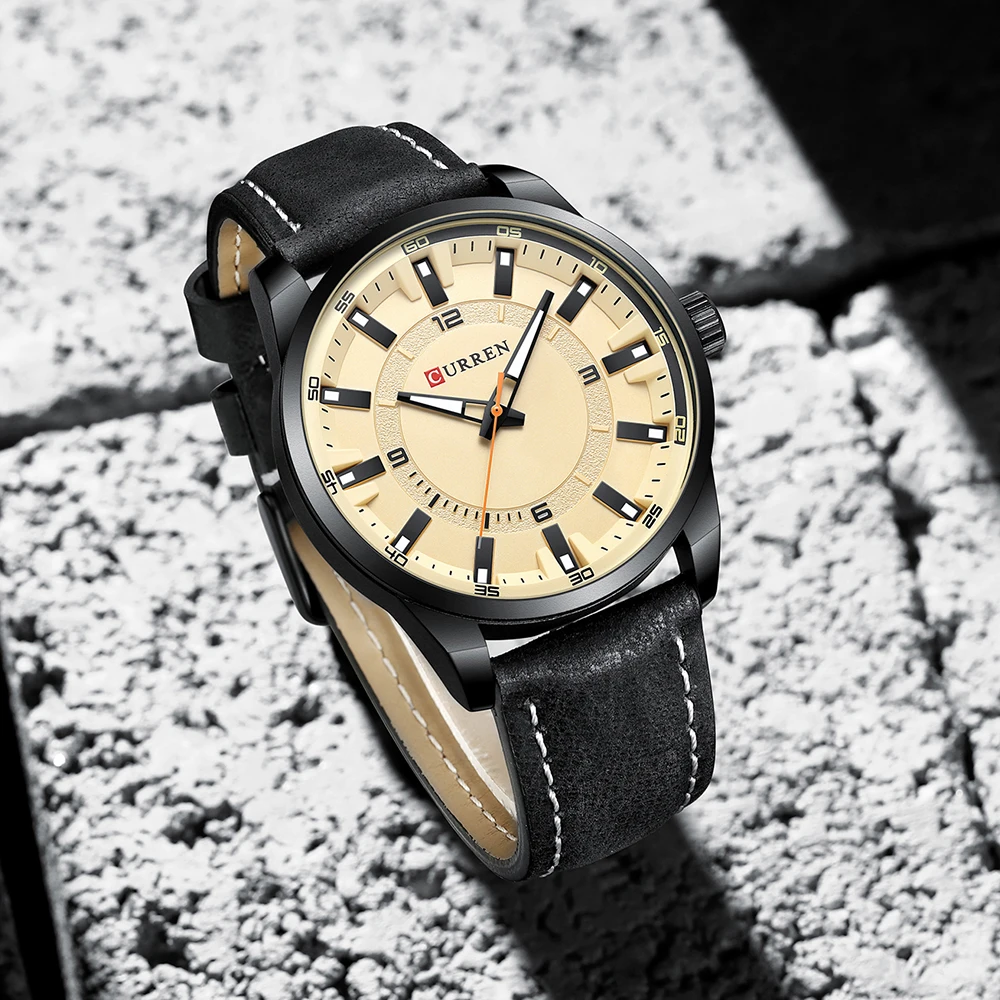 Herren Schwarz Casual Leder Quarz Einfache Kreative Uhr Geeignet für_voghion.com