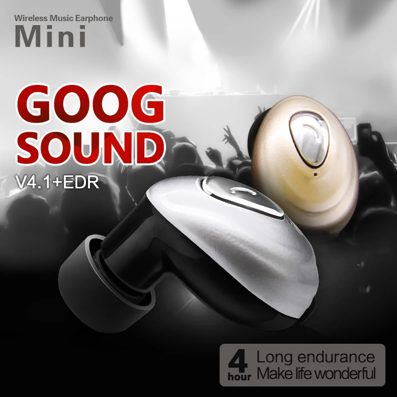 Mini Wireless Earphone Bluetooth V4.1 EDR Stereo Earphones Connect Two Devices Unilateral Hands Free Sport Music Play Headset