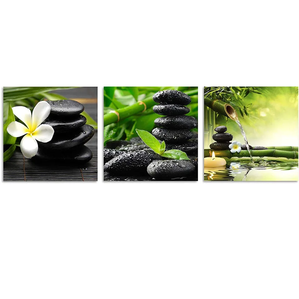 Zen Diamond Painting Still Life Spa Stone Green Bamboo White Fuchsia Flower Picture Diamond Embroidery Triptych Diamond Painting Cross Stitch Aliexpress