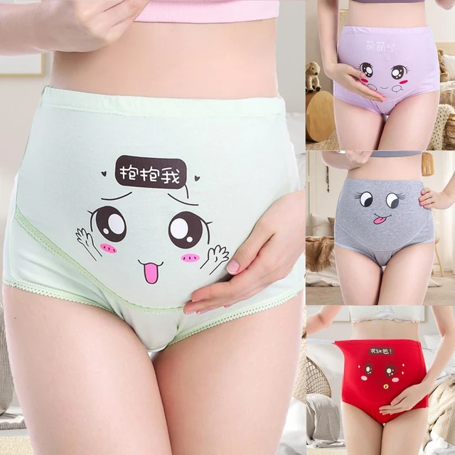 Women Cartoon Cotton Pregnant High Waist Briefs Underwear Maternity Panties