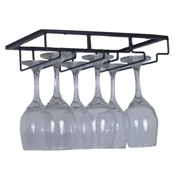 

2Pcs Wine Glass Rack Under Cabinet Stemware Wine Glass Holder Glasses Storage Hanger 6 Cups Metal Organizer for Bar Kitchen