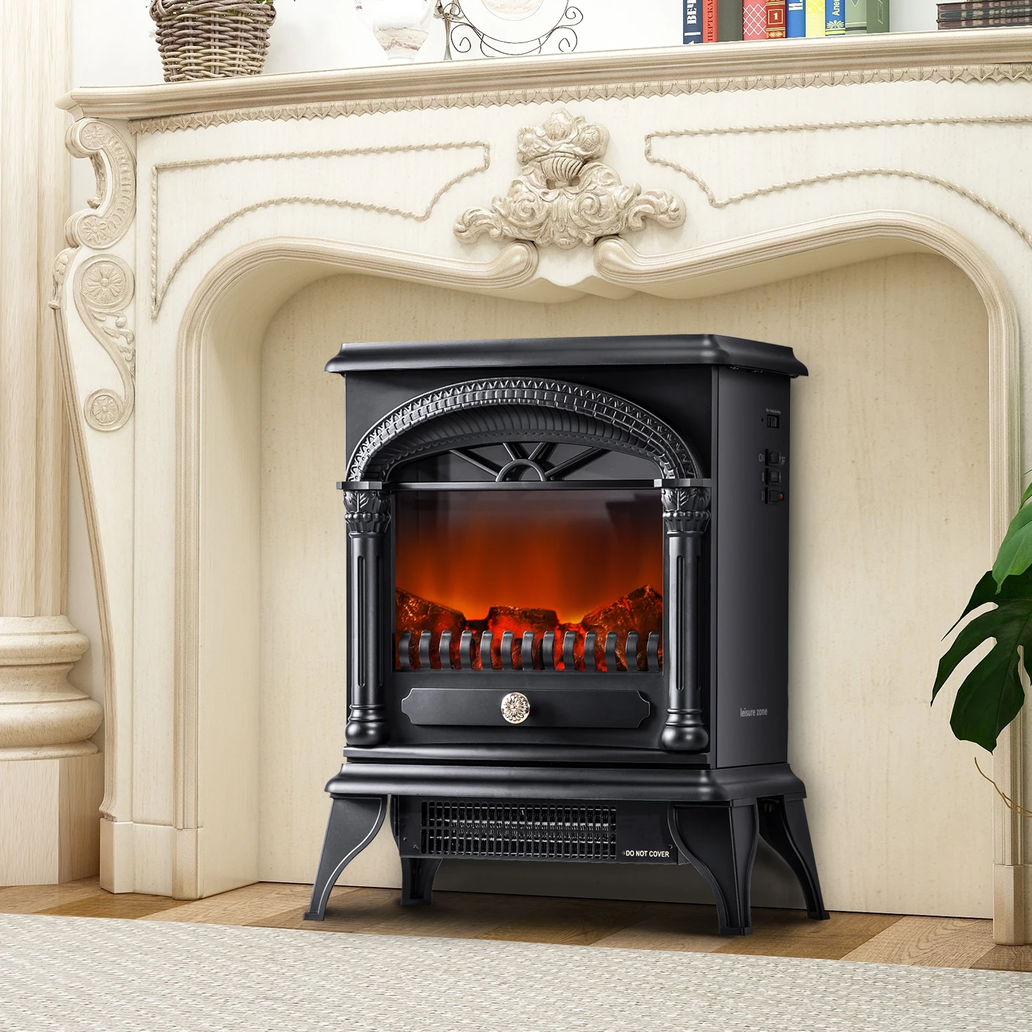 

Portable Electric Fireplace Stove Freestanding Fireplace Heating Stove Indoor Heater with Log Burner Flame 1800W Home Furniture