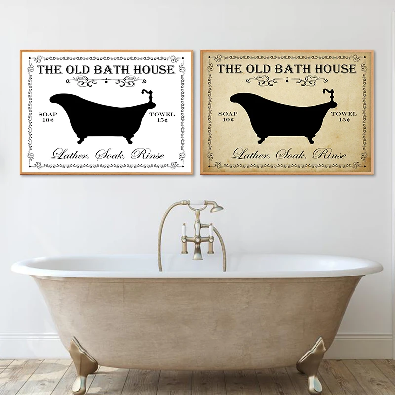 

Vintage Bathroom Sign Poster Art Print Farmhouse Bathroom Wall Decor ,Above the Bath Tub Decoration Canvas Painting Wall Picture