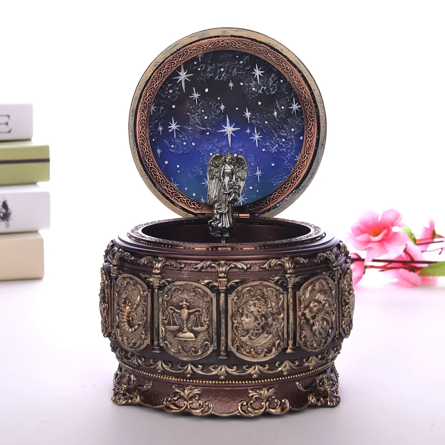 Музыкальная шкатулка бронзовая с 12 знаками Зодиака созвездий|music box|box for girlsretro music
