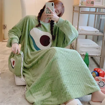 

Winter Nightgowns Women Flannel Thicken Warm Princess Nightdress Homewear Sleepwear Cute Sweet Casual Sleepshirt Nightwear Women