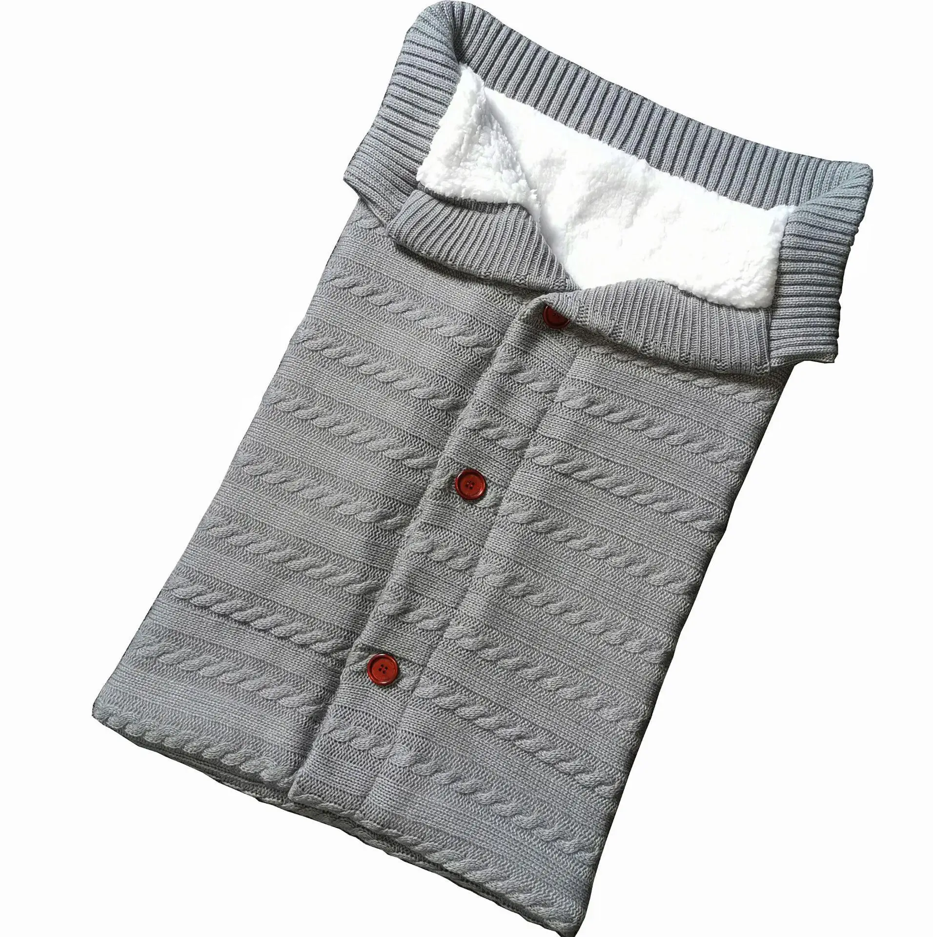 Детская коляска, зимний утолщенный спальный мешок для улицы, детский спальный мешок из толстой шерсти, вязаный детский спальный мешок с плюшевой подкладкой - Цвет: gray