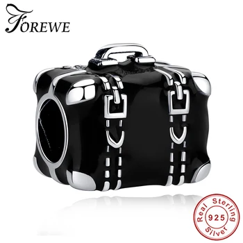 

100% 925 Sterling Silver Bead Black Travel Bag Charms Fit Original Bracelet Necklace For Women Accessories DIY Jewelry Gift、
