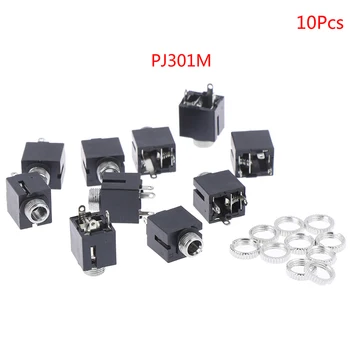 

Good Quality 10Pcs PJ301M Female Audio Connector 3 Pin DIP Stereo Headphone Connector With Nut