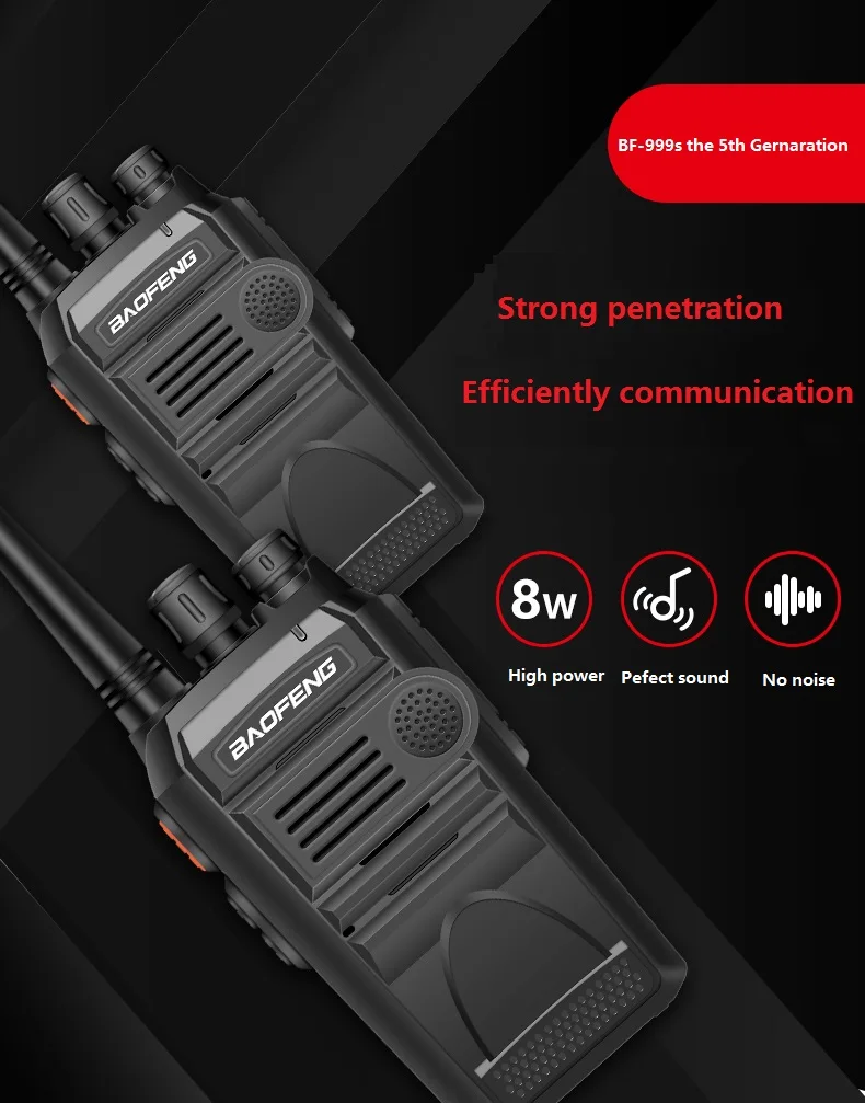 Walkie Talkie Baofeng BF-999S 4/5G high power 8W 4800mAh Two-way Radio 50km CB Radio FM Transceiver USB charge  directly upgrade 5