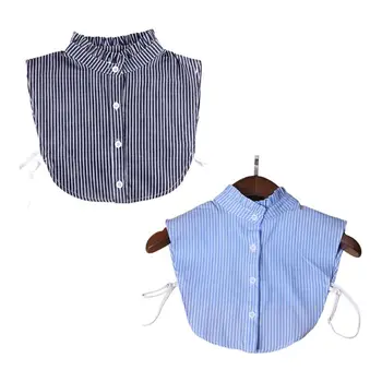 

Stripes Half-shirt Wrinkled Pleated Stand Fake Collar Necklace Choker with Buttons Adjustable Band for Women Clothing Decor