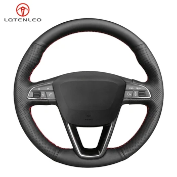 

LQTENLEO Black Genuine Leather Car Steering Wheel Cover For Seat Leon 5F Mk3 2013-2019 Ibiza 6J Tarraco Arona Ateca Alhambra