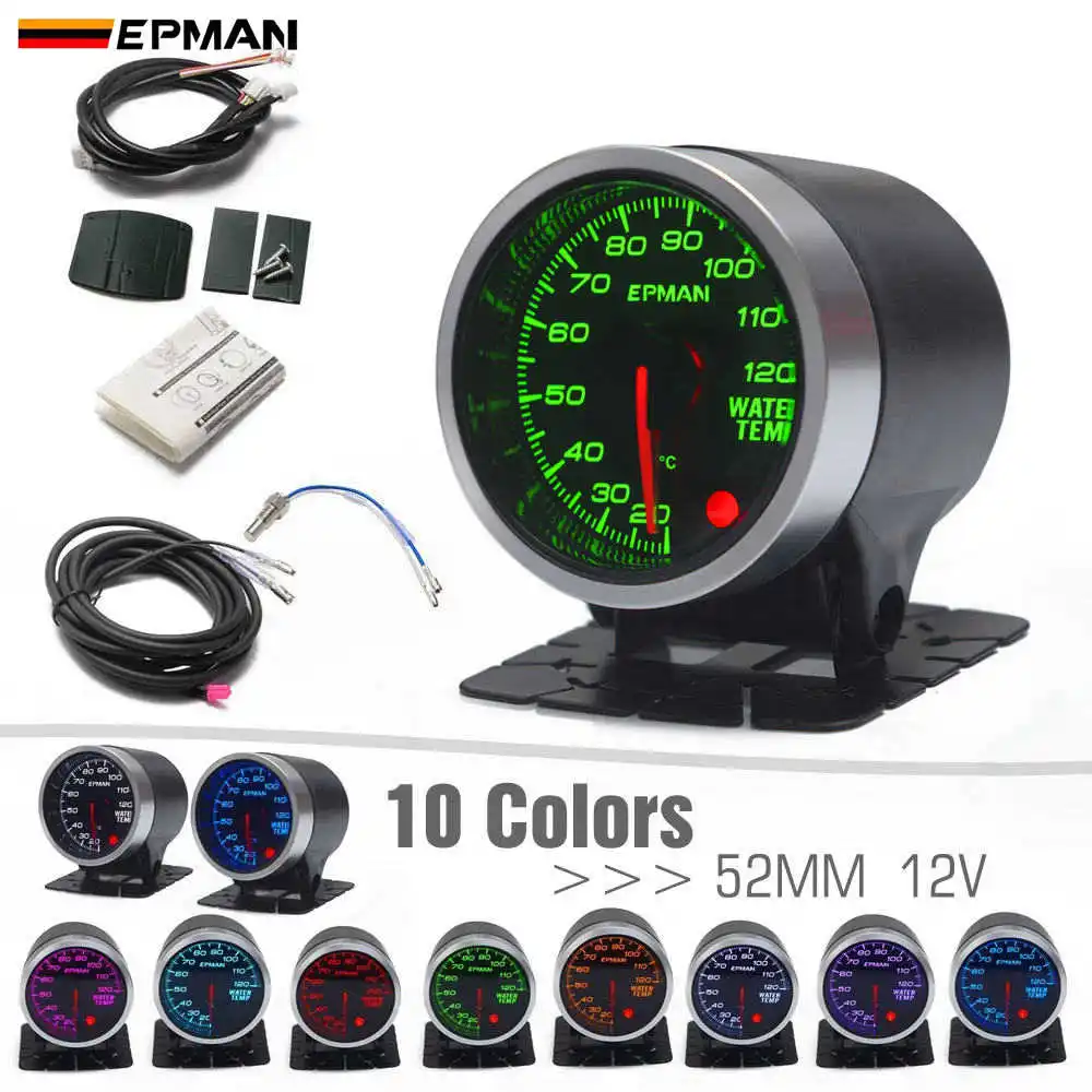 

EPMAN гоночный автомобиль 2 "52 мм 10 цветов фоновая подсветка измеритель температуры воды лицо дыма + черный держатель капсулы + Датчик EPXX702