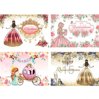 

Quinceanera Red princess Backdrop for Photography Sweet 15 Birthday Party Decoration Banner Diamond Spain Adult Ceremony