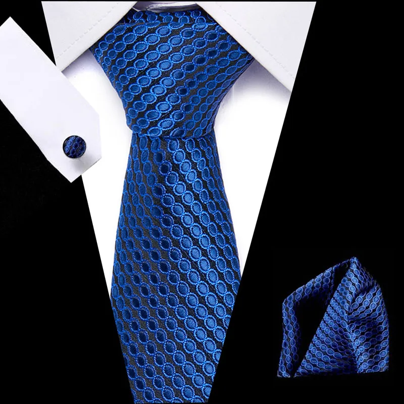 

Fashion New Design Tie Set Business Men's Silk Floral Solid Ties Mens Tie Set Dark blue Neckties Tie Pocket Square Cufflinks
