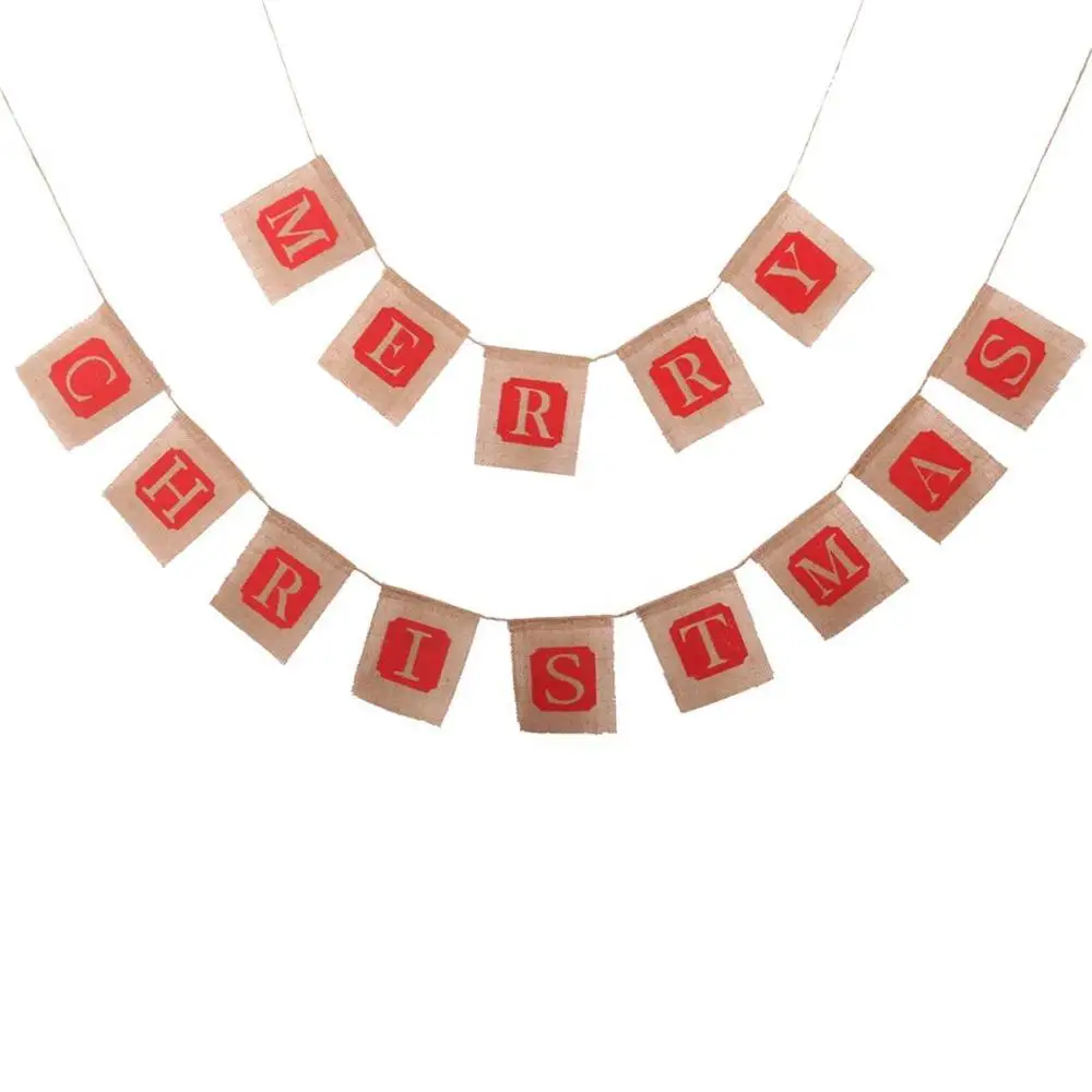 

OUYXR Flax Merry Christmas Letter Pattern Bunting Banners Wall Hanging Flag Xmas kerst Christmas Decorations For Home
