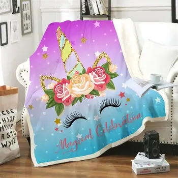 

Cartoon Pink Unicorn Velvet Wool Blanket for Beds Sofa Kid Adult Warm Blanket Home Bedspread Bedclothes Office Nap Throw Blanket