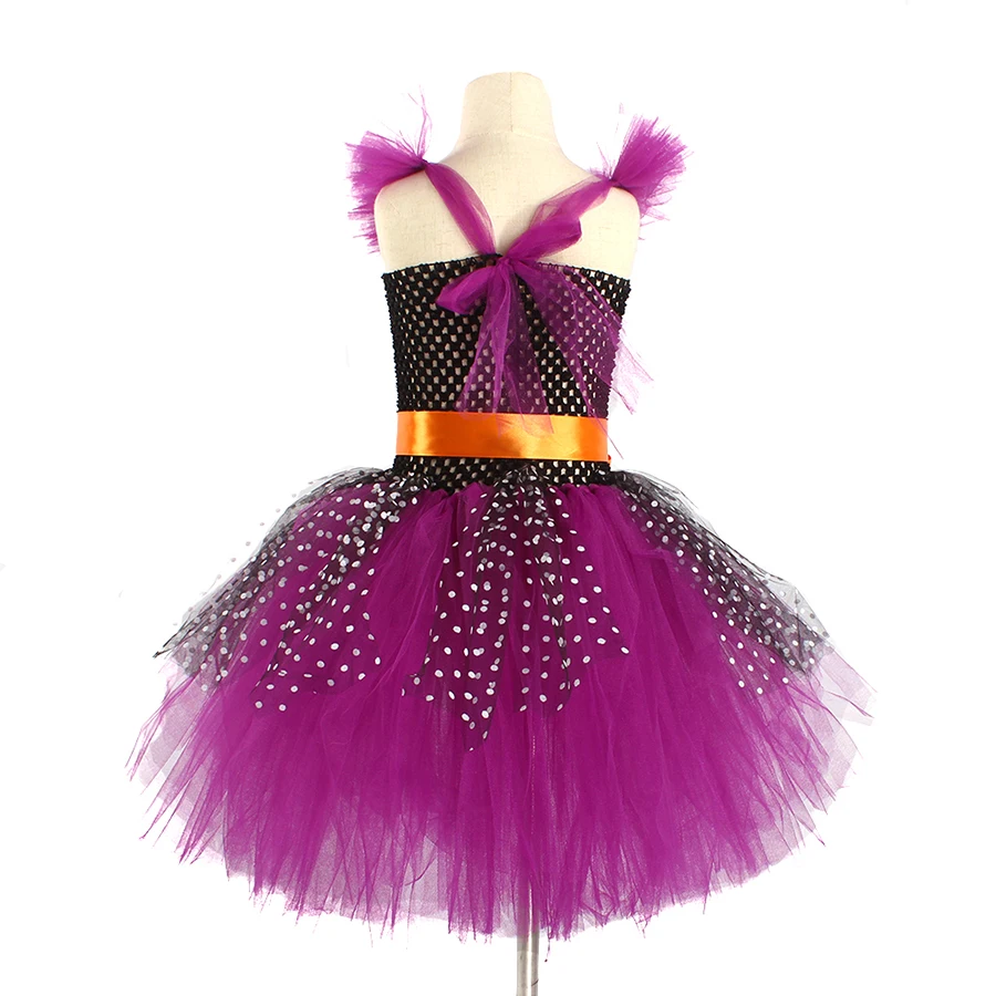 Classic Witch Girls Tutu Dress with Hat Child Halloween Costume Cosplay Carnival Party Princess Kids Wicked Witch Tulle Dresses (12)