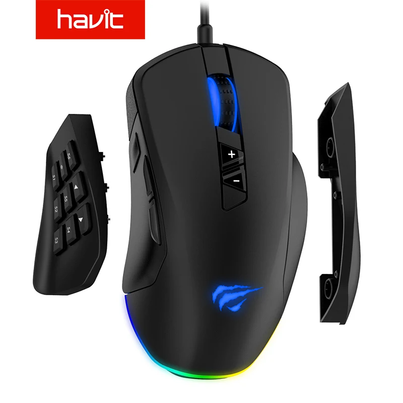 Price Havit Gaming Mouse 12000 DPI Wired Mice with 14 Programmable Buttons Interchangeable Side Plates , 2 Replaceable Right Plates