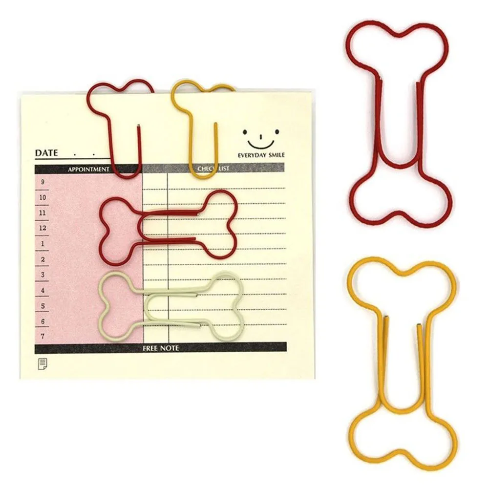 Clips de papel con forma de hueso para perro para estudiante, marcapáginas de oficina para álbum de recortes, artesanías útiles de Metal, 24 unids/pack, suministros escolares, proyectos de arte