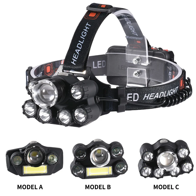 GIJOE led headlight T6 headlamp waterproof uv black light 2*18650 battery plastic multifunction camping hiking hunting light