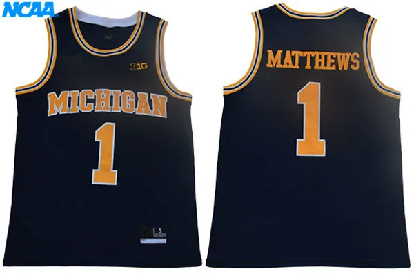 Новое поступление, высокое качество, Michigan MATTHEWS#1 футболка, спортивные майки, S-XXXL - Цвет: 3