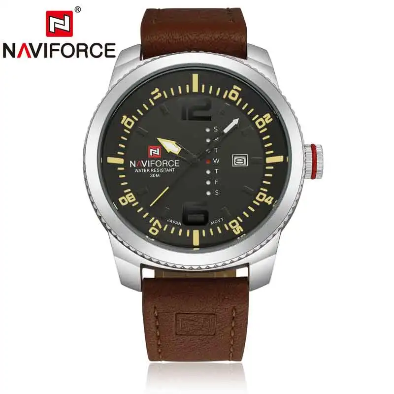 NAVIFORCE Топ люксовый бренд мужские кожаные военные спортивные часы мужские кварцевые часы с датой мужские наручные часы Relogio Masculino - Цвет: SYBN