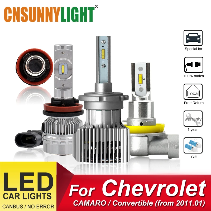 

CNSUNNYLIGHT H11 LED Car Headlight Bulb For Chevrolet CAMARO/ Convertible from 2011.01 Hi/Lo Lens Beam D3S Car Light Accessories