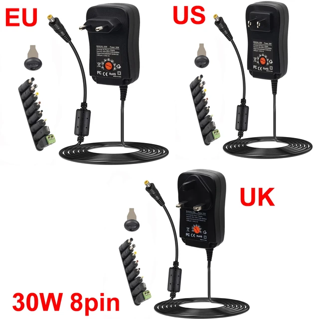 Chargeur EU Prise Réglable avec 6 adaptateur Secteur Alimentation 3 / 4.5 /  6 / 7.5 / 9 / 12V Chargeur