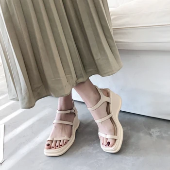 

Fashion Womens Shoes 2020 Sandals Summer Woman Flip Flops Platform Buckle Strap Suit Female Beige High Heels Clogs Wedge Luxury