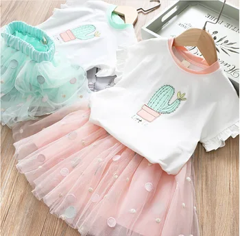 

New Girl Dress Set Baby Girls Clothes Summer T-shirt Tutu Skirt Tiered 2pcs Suit Princess Kids Clothes Cute Princess 2-7Y