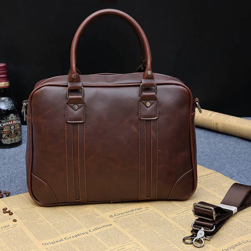

2020 Brand Business Men Briefcase Handbags Crazy Horse PU Leather Laptop Bag Casual Man Zipper Shoulder Bags Vintage Travel Bag