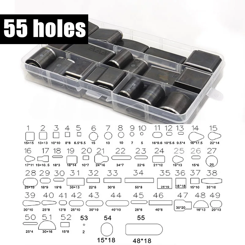 55 шт./компл. кожа отверстия полого резак Дырокол комплекты металла отверстия резак удары ручной работы из кожи ремесла Сделай Сам набор инструментов для телефона чехол-Кобура - Цвет: 55 holes