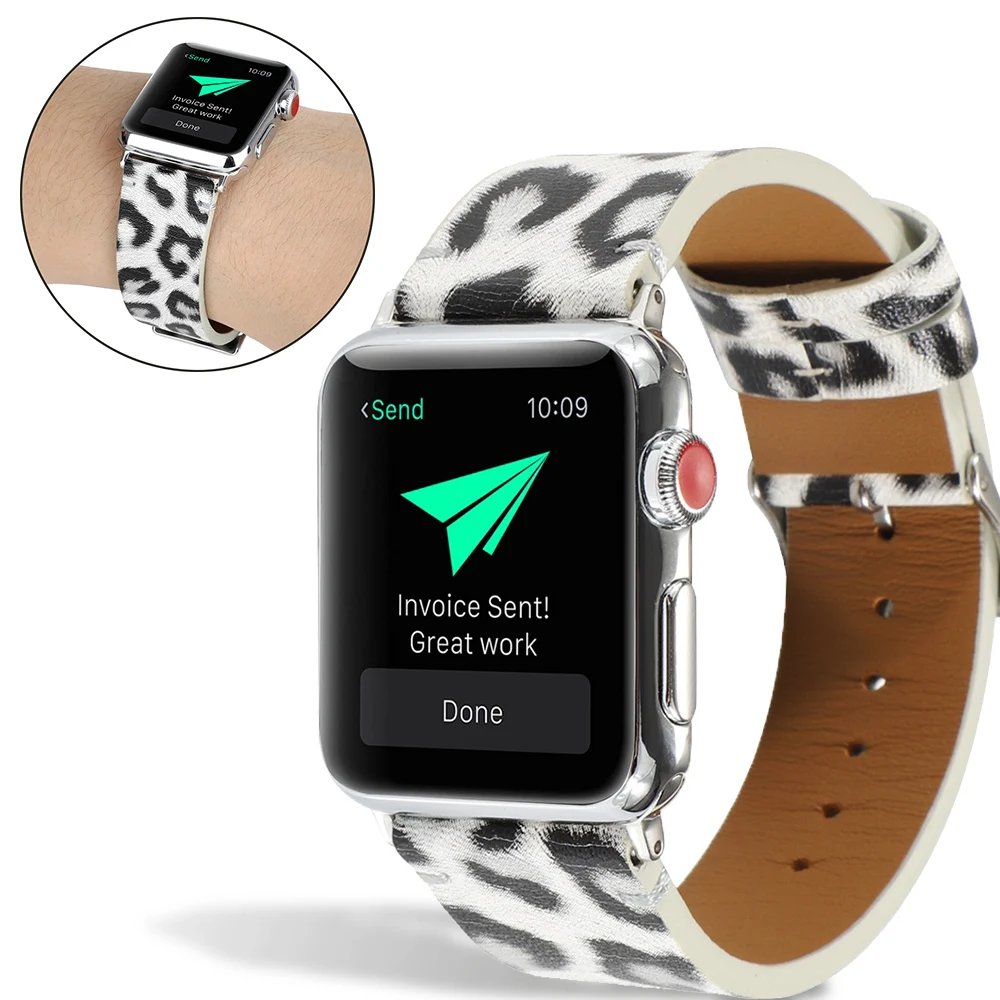 Модная новая кожаная с леопардовым принтом ремешок для часов для Apple Watch 5 4 3 2 1 ремешок 44 мм 40 мм 42 мм 38 мм Сменный ремень для iWatch