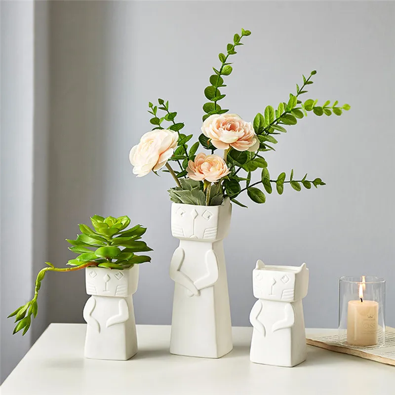 Cat Ceramic Flower Pots Vase Cute Funny Abstract Animal Shape Figurines